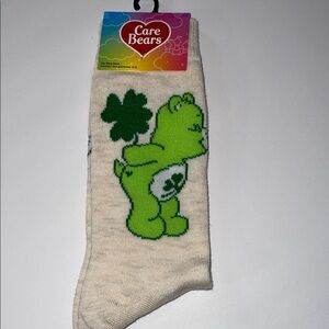 Care Bears Green Bear on Cream Socks with Clover for St Patrick’s Day.